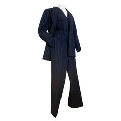 Traje de 3 piezas a rayas de lana negra estilo dandy 1947 hecho a medida para hombre