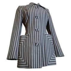 1940's Stunning Gray on Gray Mitered Chalk Striped Jacket w Graphic Detailing