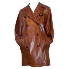 1980s Yves Saint Laurent Cognac Lambskin Leather Double-Breasted Trench Coat
