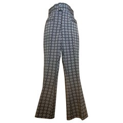 1970s Flare-Leg High Cummerbund Waist Polyester Knit Black & Gray Disco Pants