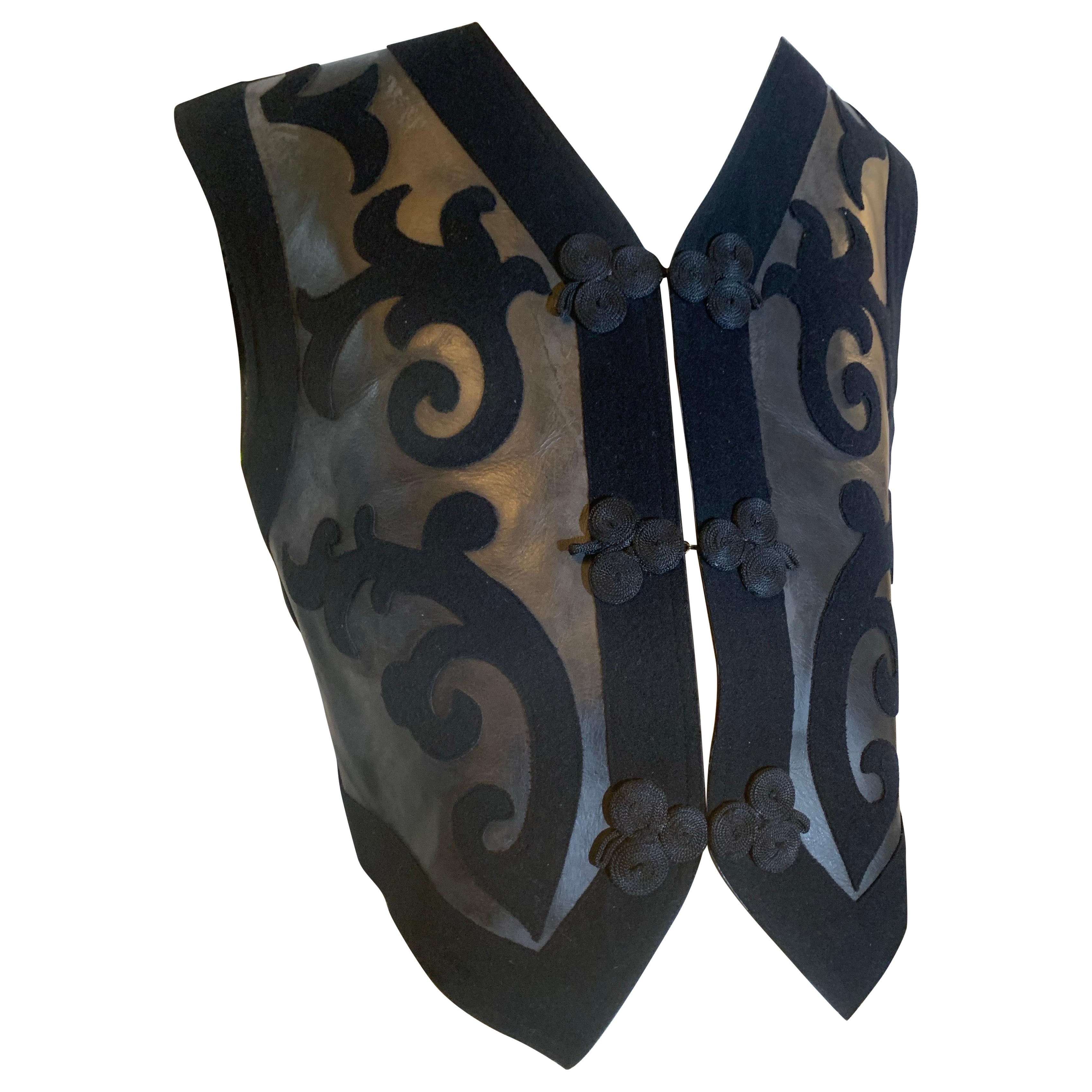 1980s Jean Paul Gaultier - Homme Western Black Saddle Leather & Wool Felt Vest For Sale
