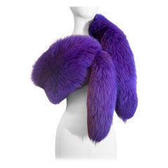 Custom-Made 1990s Valentino Large Regal Purple Dyed Fox Fur Fling w Fox Tails