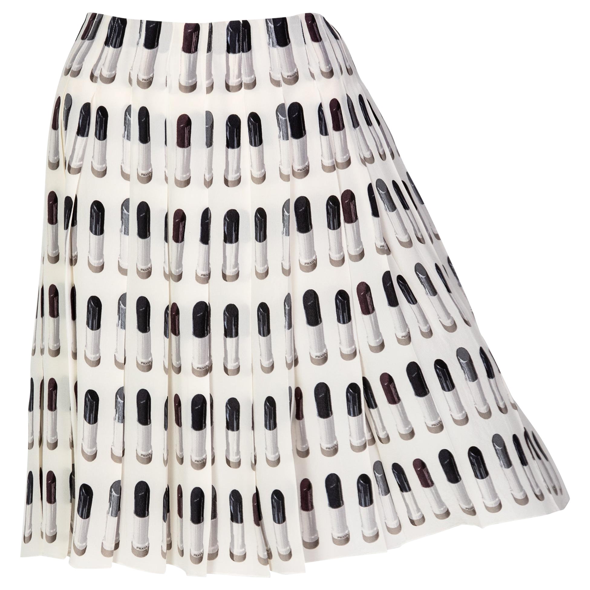 Jupe Prada défilé imprimée lipstick, rare et de collection, printemps 2000