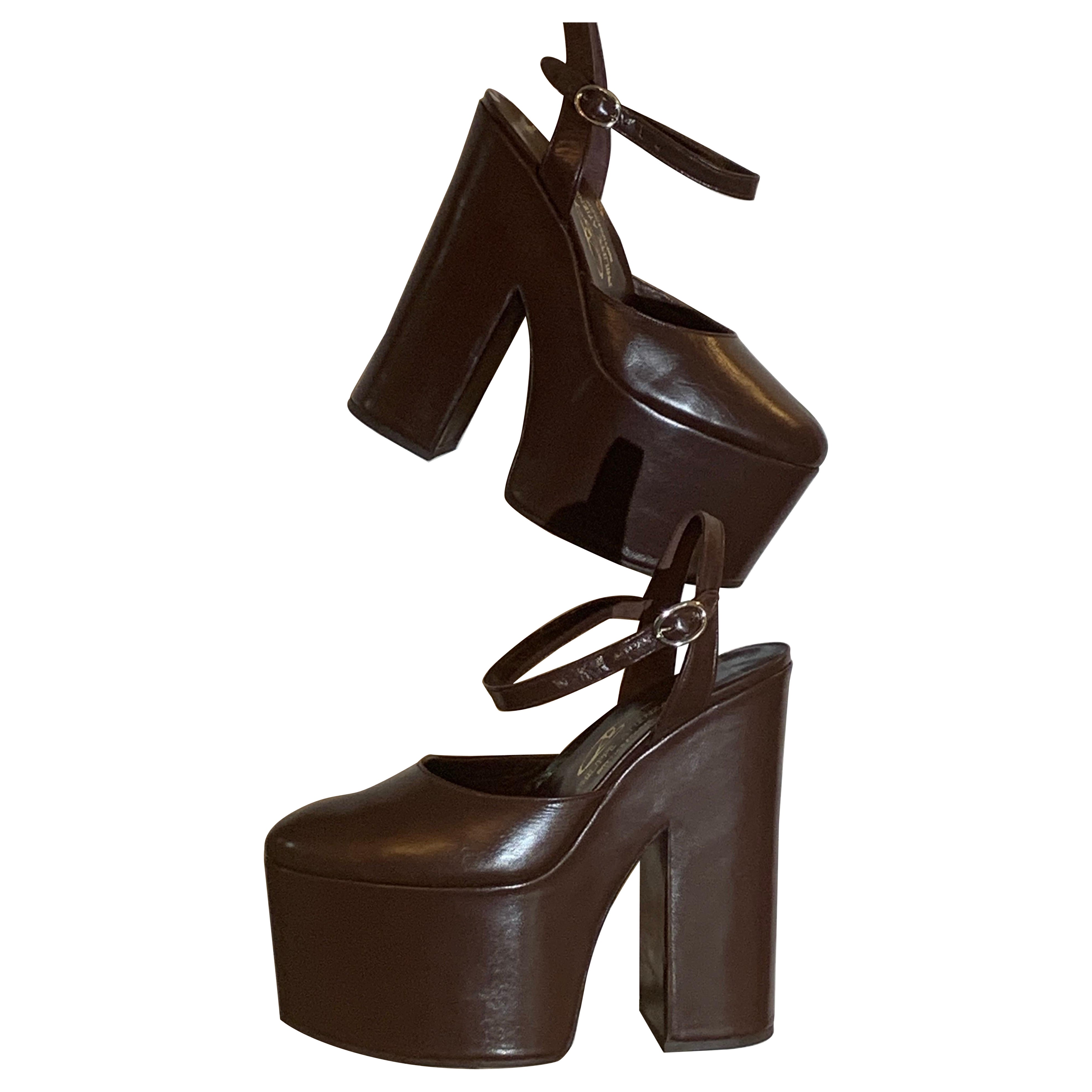 Philippe Atienza - Bottier Paris Custom-Made Chocolate Leather Platform Shoes For Sale