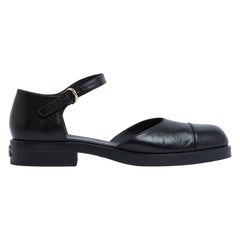 Chanel 2023 Ballerines EU39 Black Leather CC Mary Jane Flat Shoes UK6 US8.5