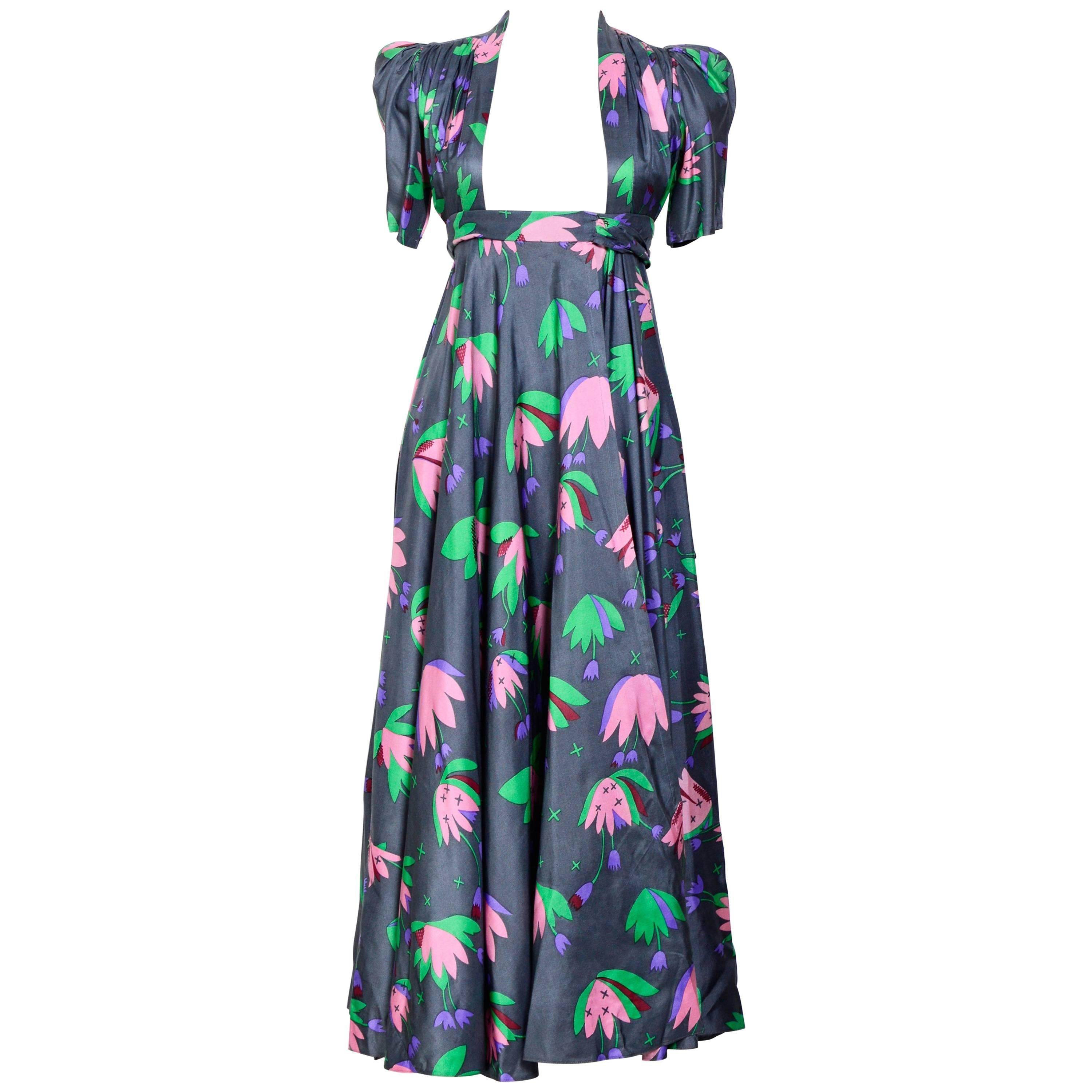 OSSIE CLARK Iconic 1970's Tulip Print Celia Birtwell Wrap Dress 