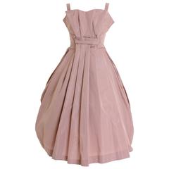 1950s Italian Couture Powder Pink Taffeta Cocktail Dress