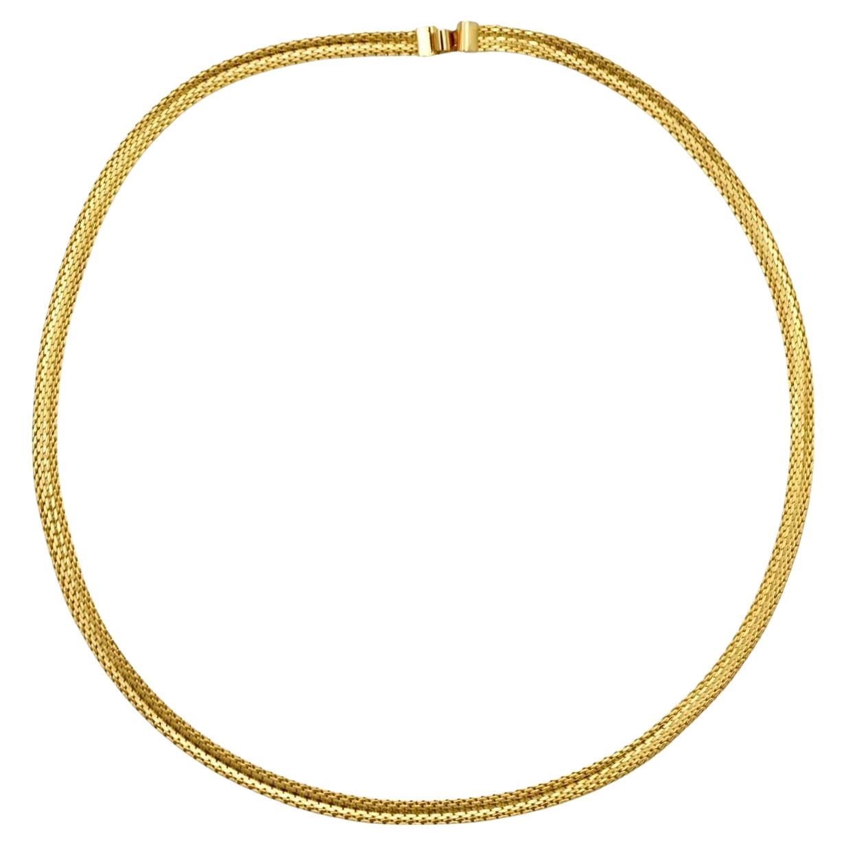 Gold Plated Egyptian Revival Textured and Shiny Mesh Collar Necklace circa 1980s