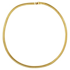 Gold Plated Egyptian Revival Textured and Shiny Mesh Collar Necklace circa 1980s