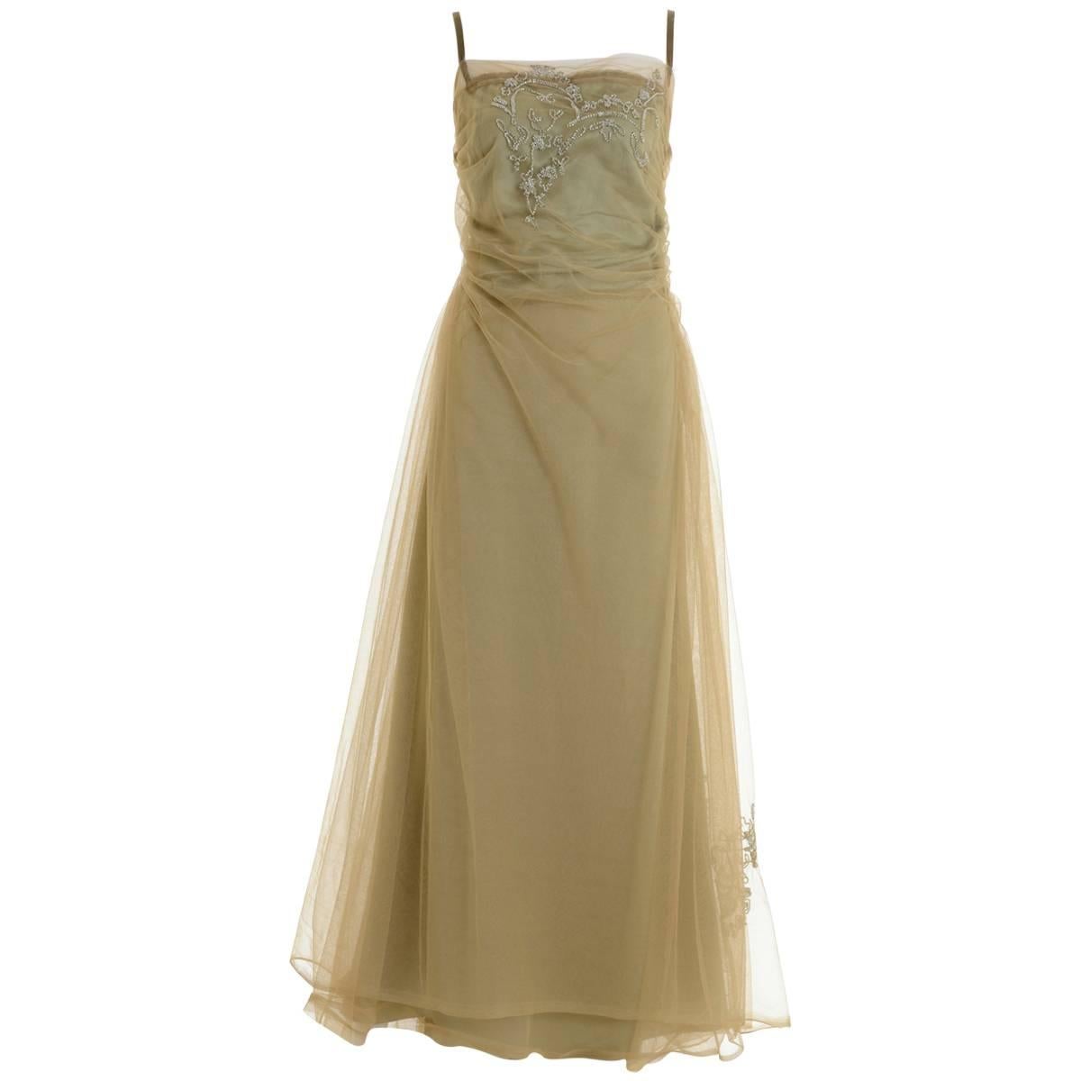 Haute Couture Pastel Green Long Evening Dress For Sale