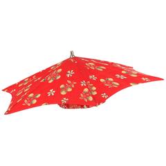 c.1930's RARE Cherry Red Floral Cotton Print Parasol Umbrella Sun Hat OOAK