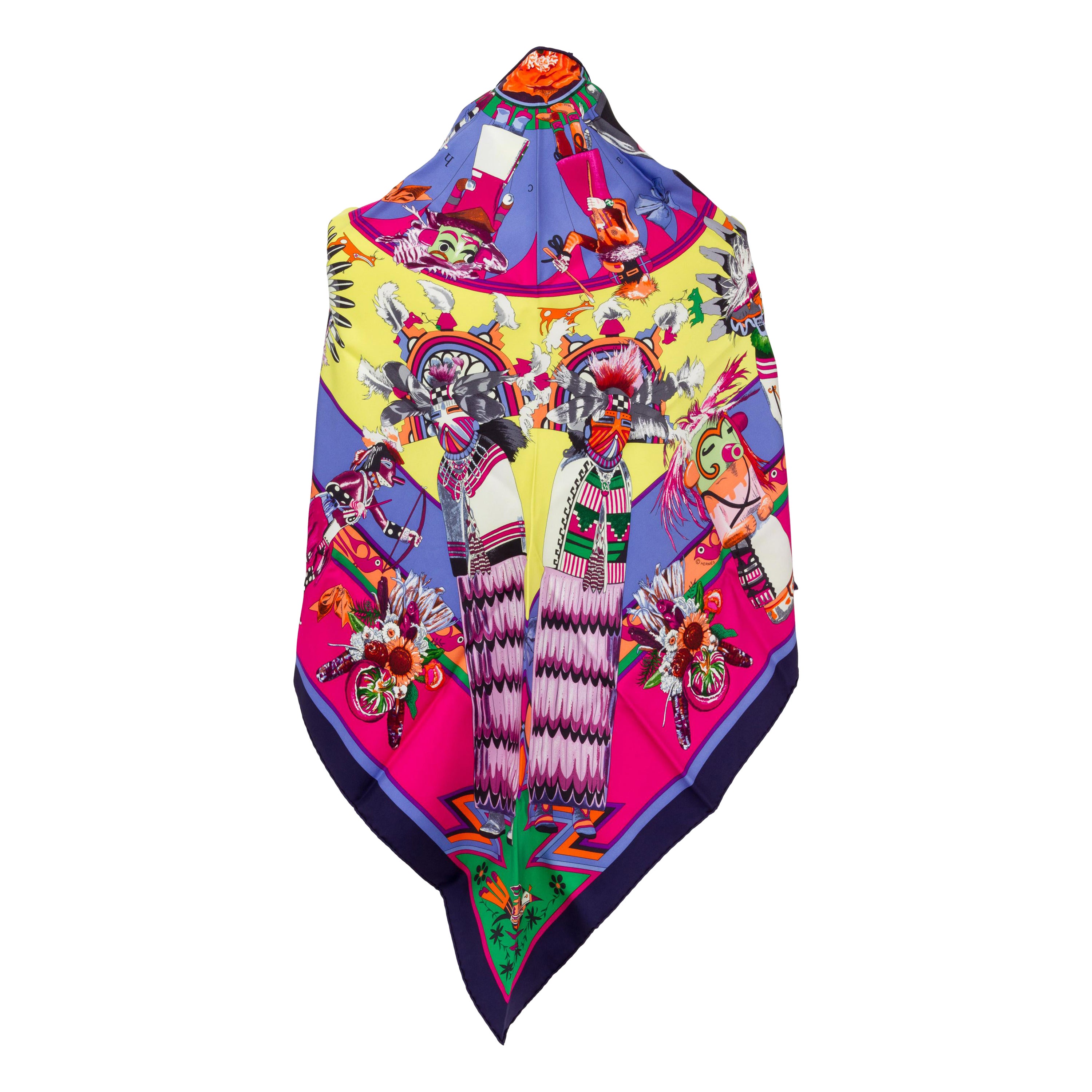 New in the Box Hermès Silk Pointe Kachinas Shawl For Sale
