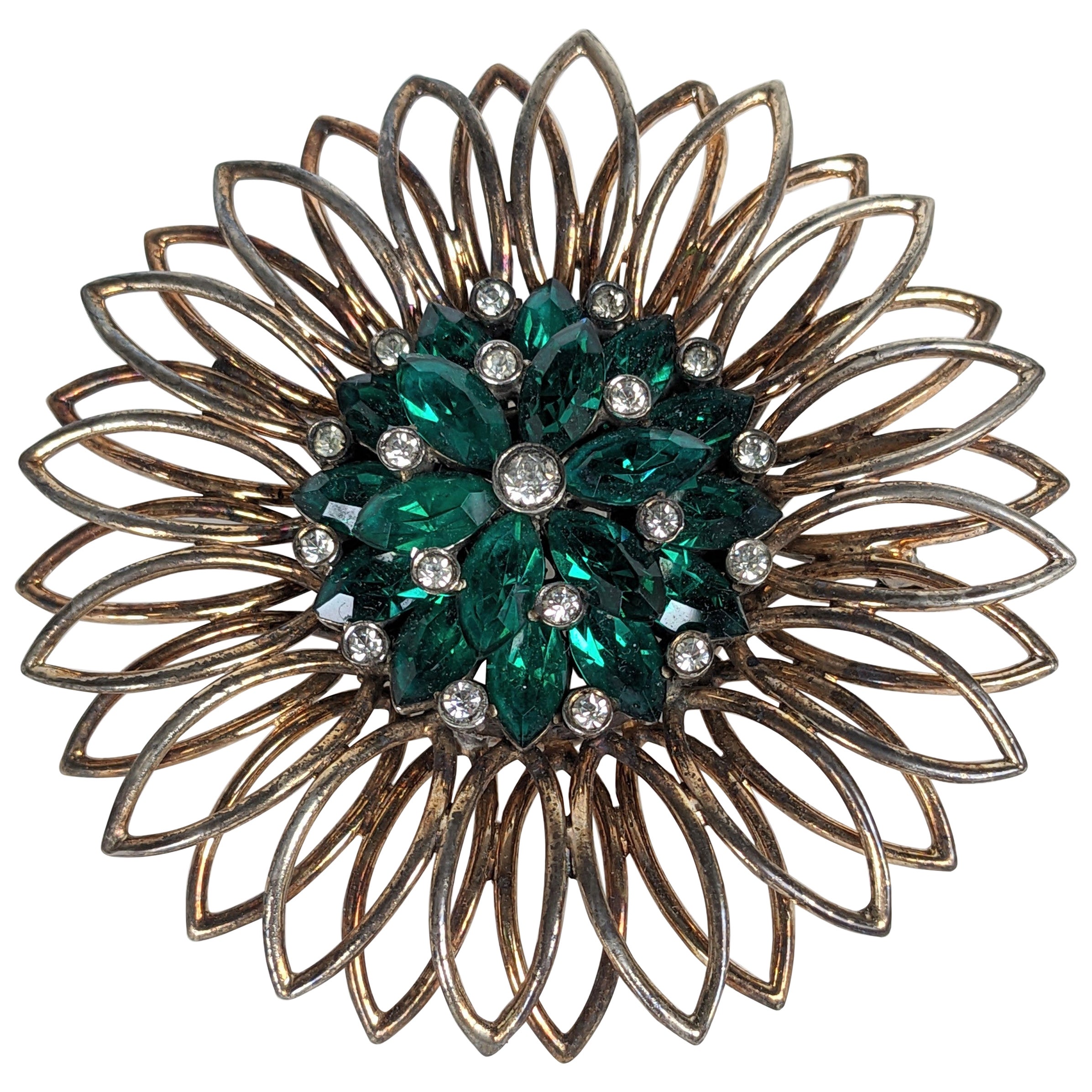 Retro Sterling Vermeil Flower Brooch