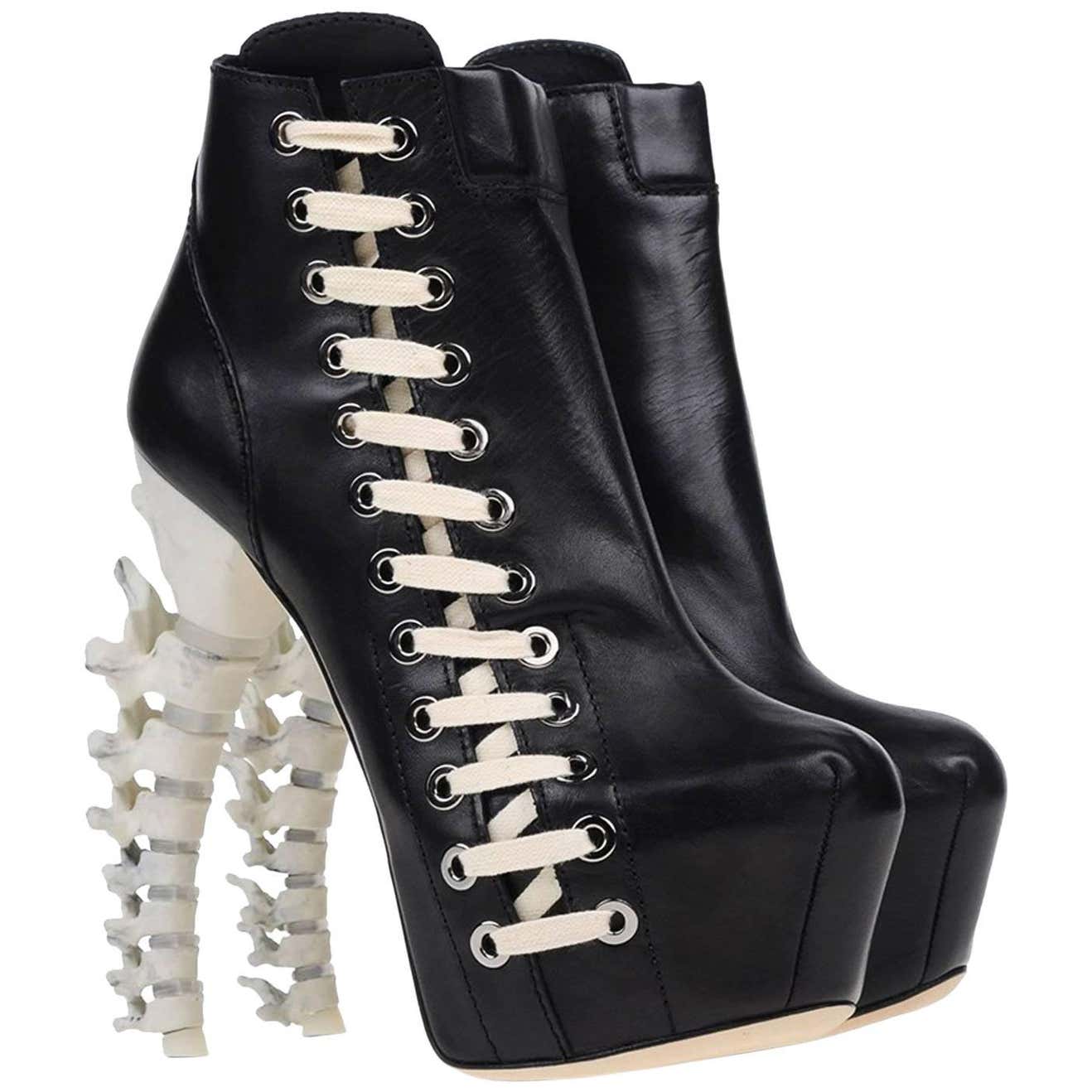 New Dsquared2 Limited Edition Icon Spine Heel Black Leather Ankle Boots