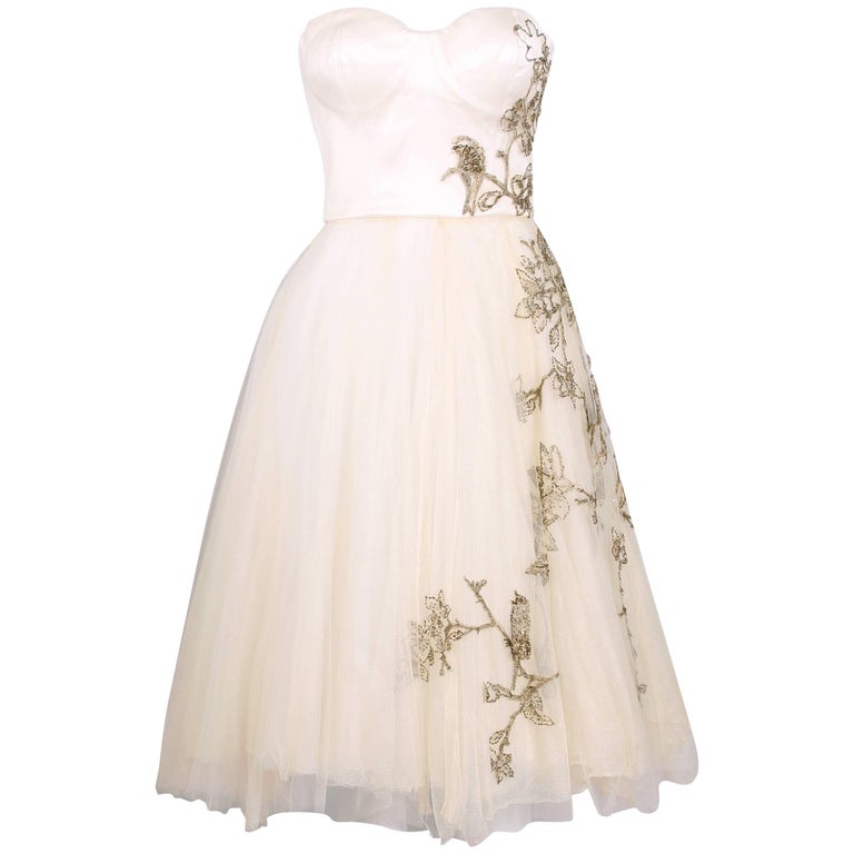 2006 Alexander McQueen Strapless Embroidered Gown w/Golden Flowers and ...