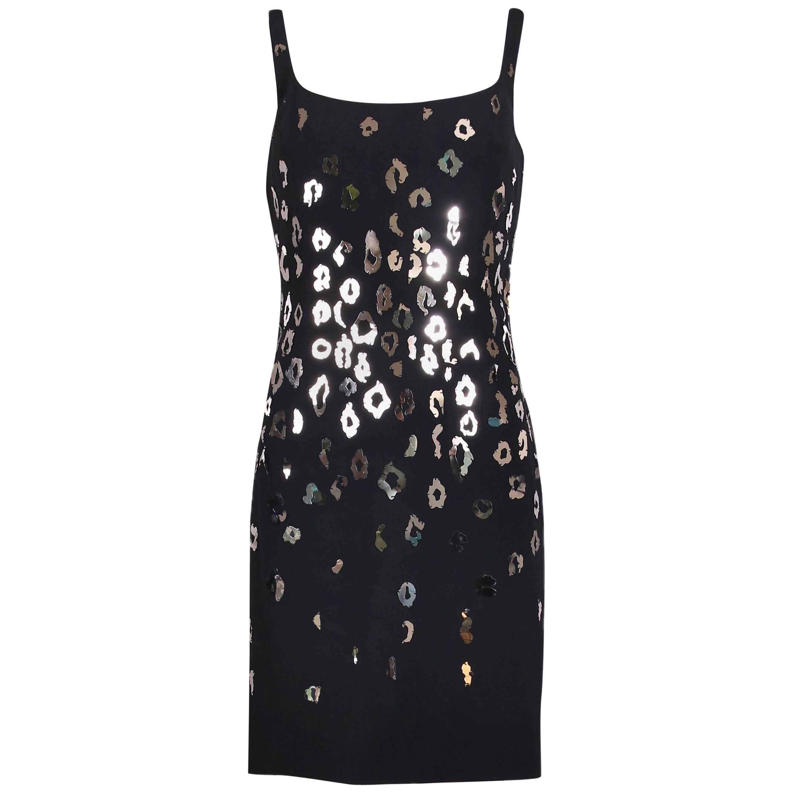 1990's Gianni Versace Black Cocktail Dress Embellished w/Mirrored