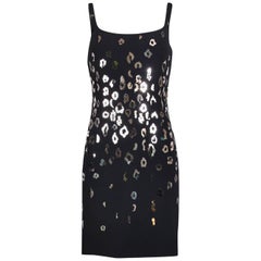 1990's Gianni Versace Black Cocktail Dress Embellished w/Mirrored Leopard Spots