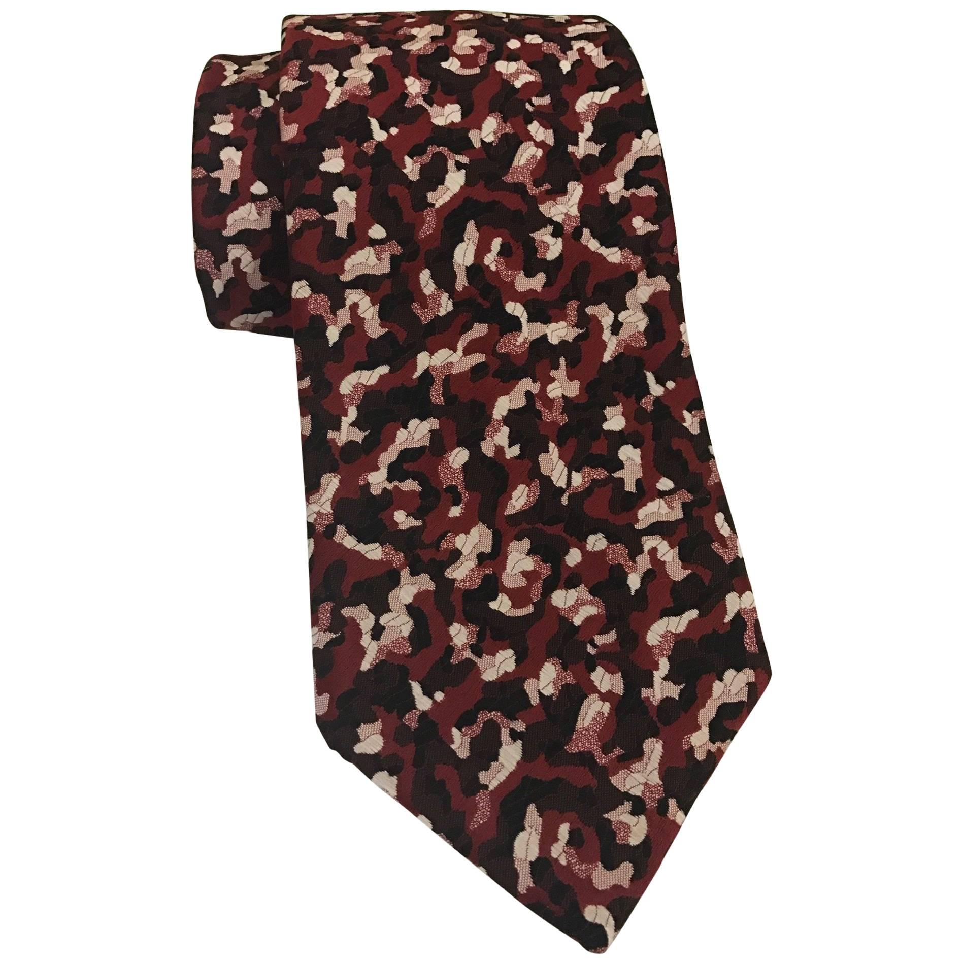Schiaparelli for Hughes & Hatcher Red Patterned Wide Tie Necktie, 1960s  For Sale