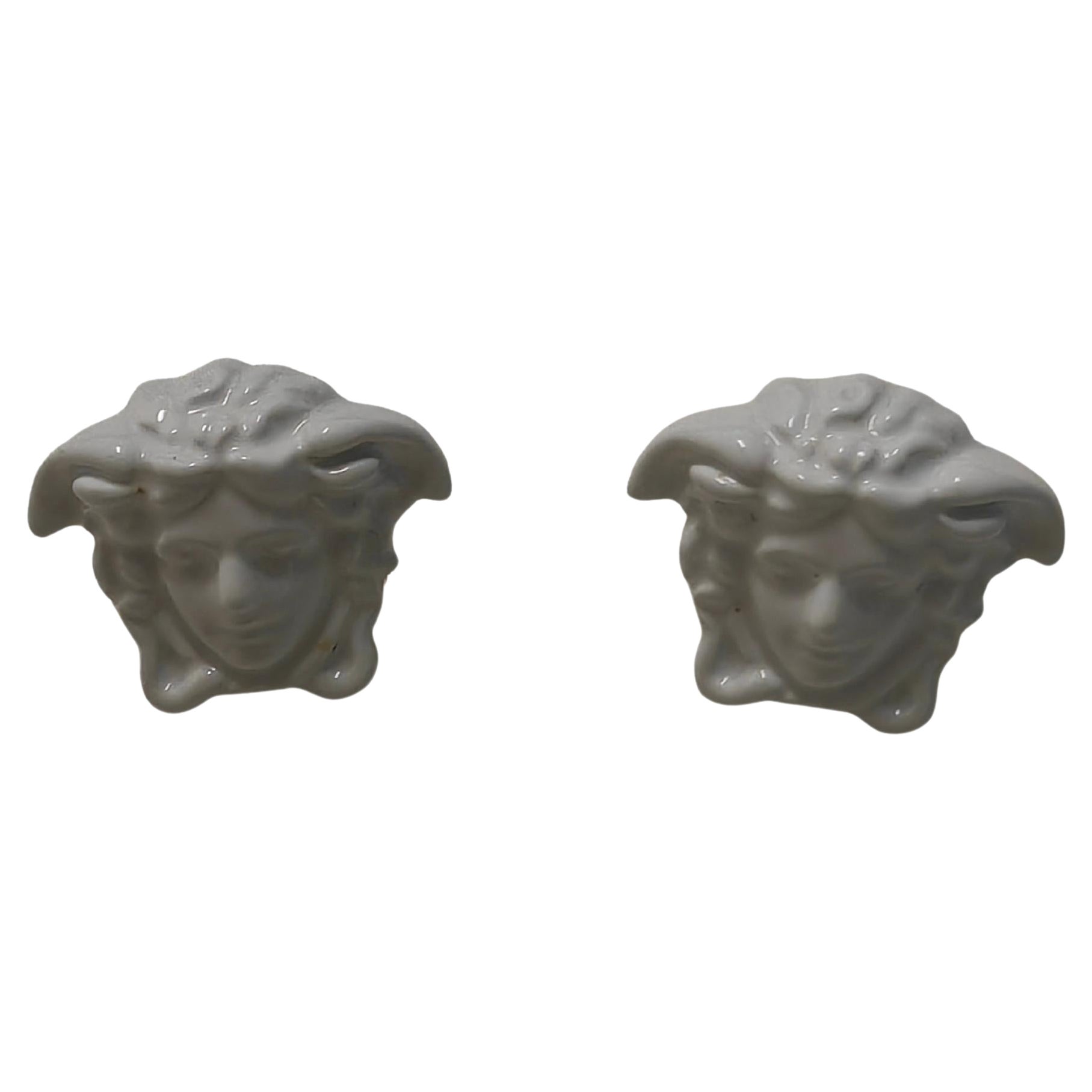 Versace Resin Medusa Head Stud Earrings in Bronco White