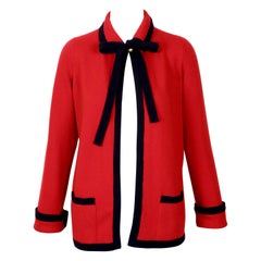 1990's CHANEL classic red and navy blue cashmere cardigan sweater