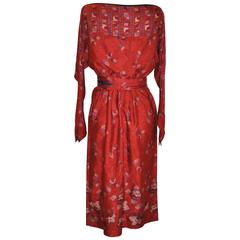 Rare Halston Silk Floral Boat-Neck Sheath with Optional Tie 2
