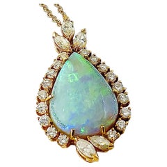 Estate 35 Carat Australian Boulder Opal and Marquise Diamond Pendant Necklace