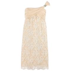 VALENTINO A/W 2007 Beige Georgette Floral Lace One Shoulder Cocktail Dress NWT