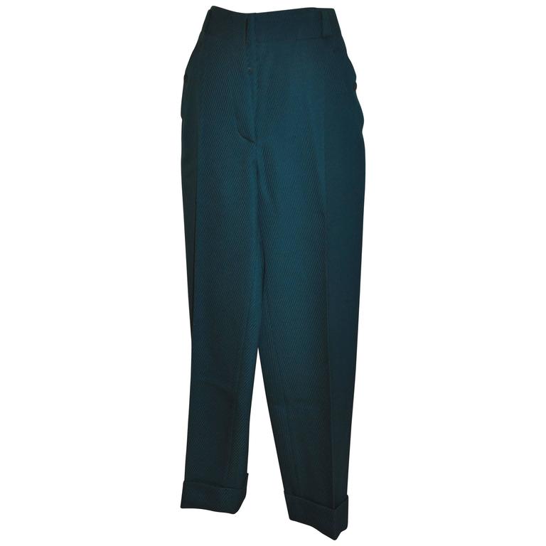 Rare Alaia Forest Green Textured Wool Gabardine Trousers For Sale at ...