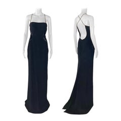 2011 Vintage Versace Black Paillete Detail and Open Back Silk Long Gown Dress