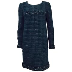 Chanel 2012 Fall Green and Blue Tweed Long Sleeve Sheath Dress With Tags 9