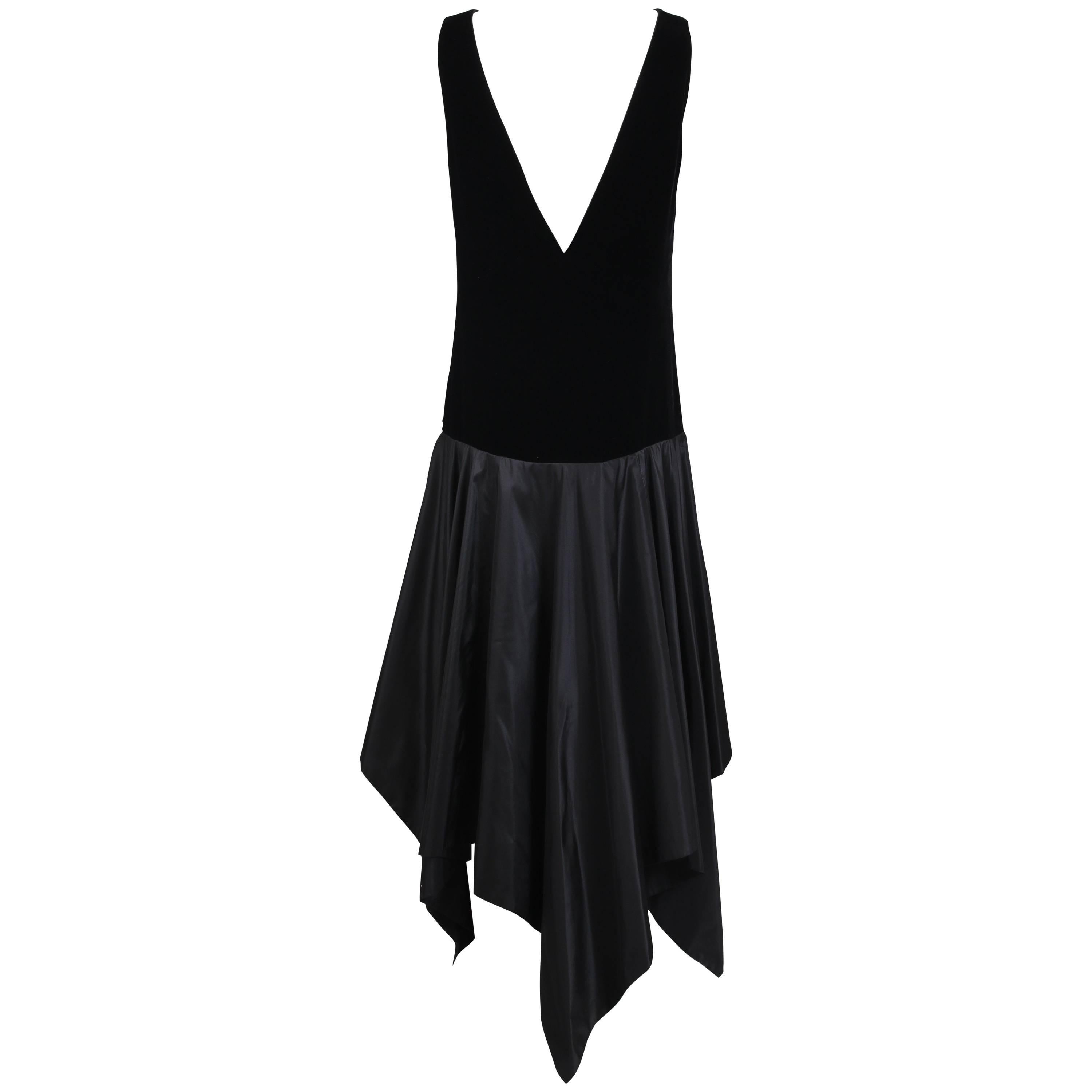 Lanvin Haute Couture Black Velvet & Taffeta Cocktail Dress w/Hanky Hem No.91366 For Sale