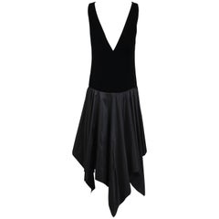 Lanvin Haute Couture Black Velvet & Taffeta Cocktail Dress w/Hanky Hem No.91366