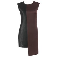 MAISON MARTIN MARGIELA A/W 2009 Dark Plum Crepe Black Leather Asymmetrical Dress 10
