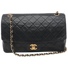 Chanel Classic Flap Vintage Large Black Lambskin Leather with 24k Gold Hardware