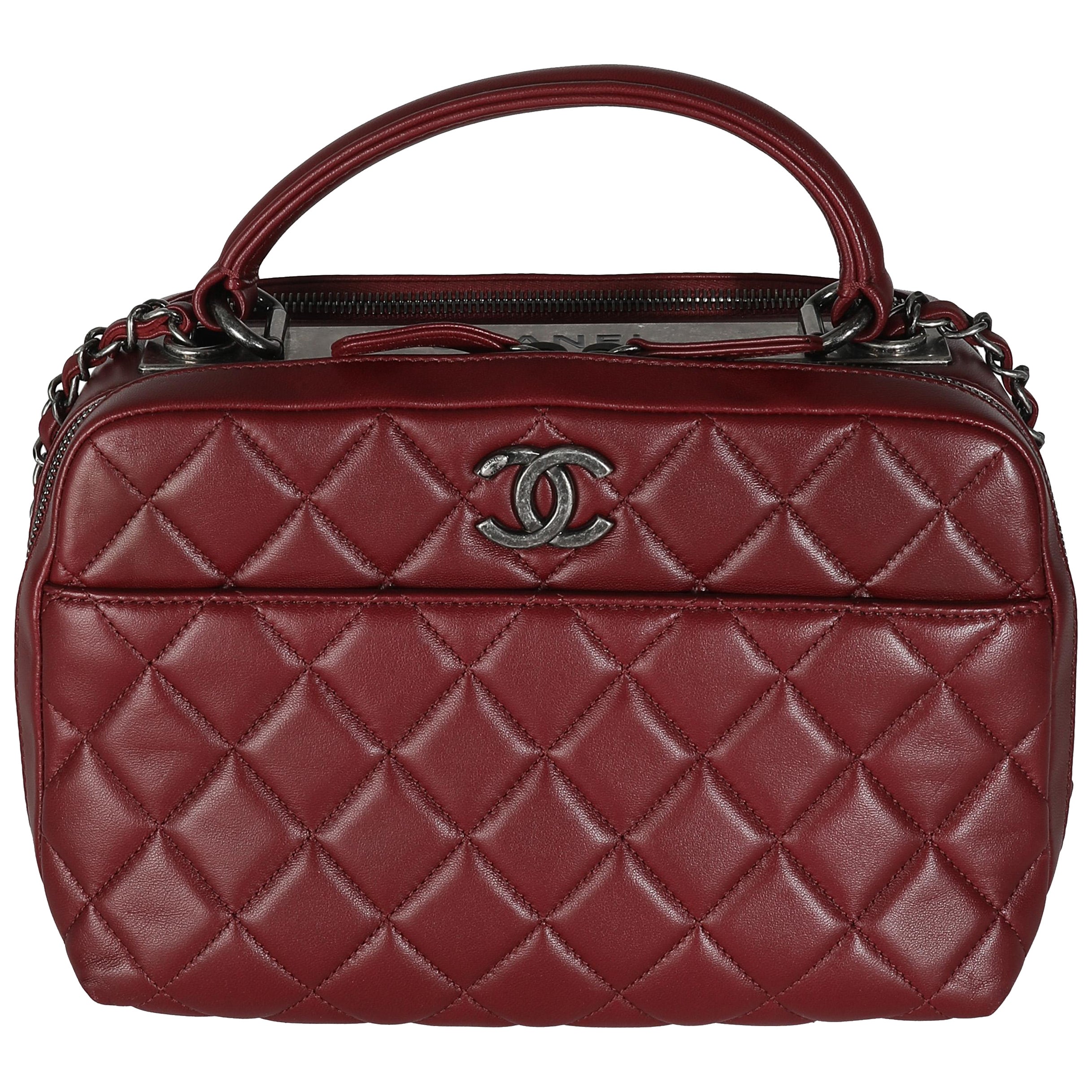 Chanel Burgundy Quilted Lambskin Medium Trendy CC Bowling Bag For Sale