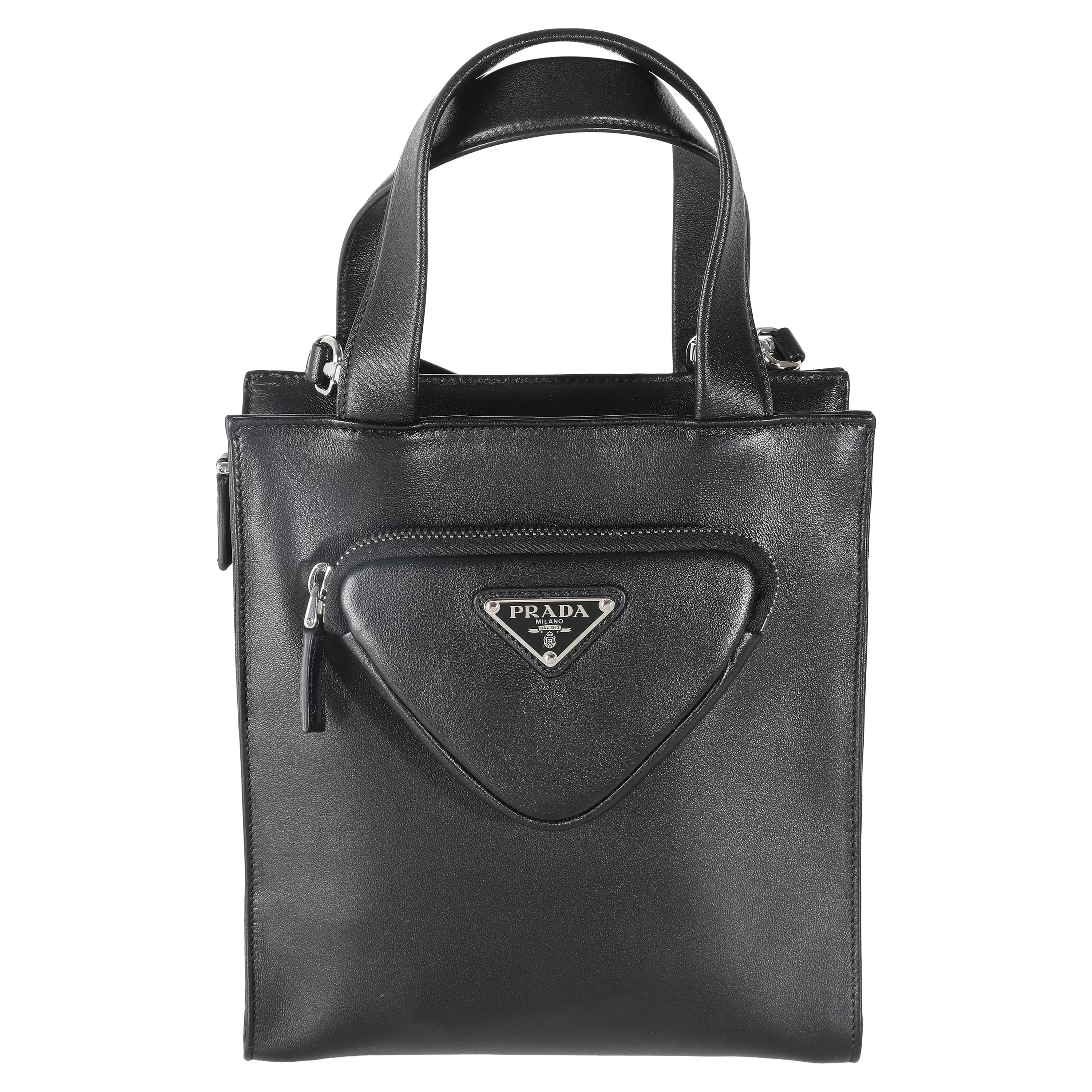 Prada Black Nappa Small Triangle Pocket Tote For Sale