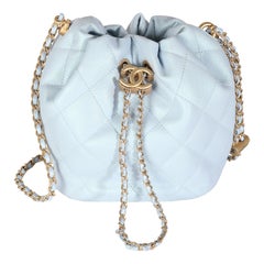 Chanel Light Blue Iridescent Quilted Caviar My Perfect CC Drawstring Handbag