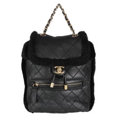 Chanel Black Quilted Shearling Paris Hamburg Small Backpack