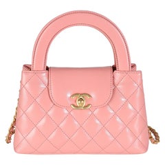 Chanel Shopper Nano Kelly trapuntata in pelle di vitello invecchiata lucida rosa