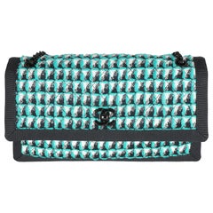 Chanel Green White Black Tweed CC Flap Bag