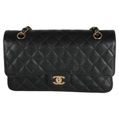 Chanel Negro Caviar Acolchado Bolso Clásico Mediano Doble Solapa
