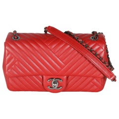 Chanel Red Chevron Lambskin Small CC Crossing Single Flap Bag