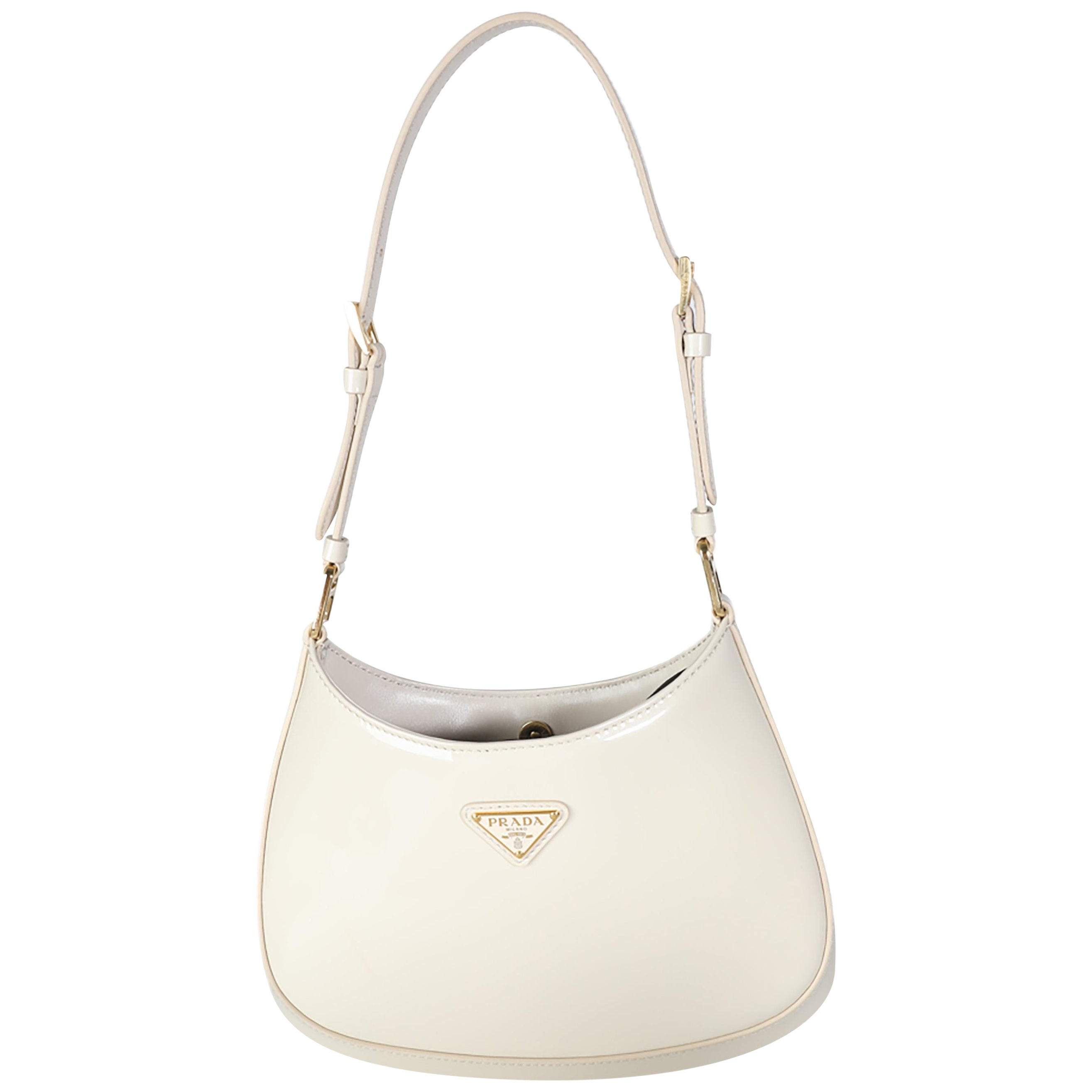 Prada Ivory Patent Cleo Bag For Sale