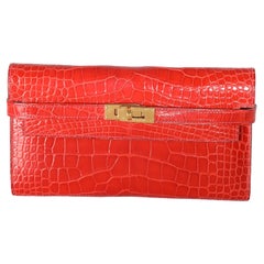 Hermès Geranium Alligator Mississippiensis Kelly Wallet GHW