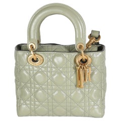 Christian Dior Green Crinkled Patent Cannage Lucky Badges My Lady Dior Bag
