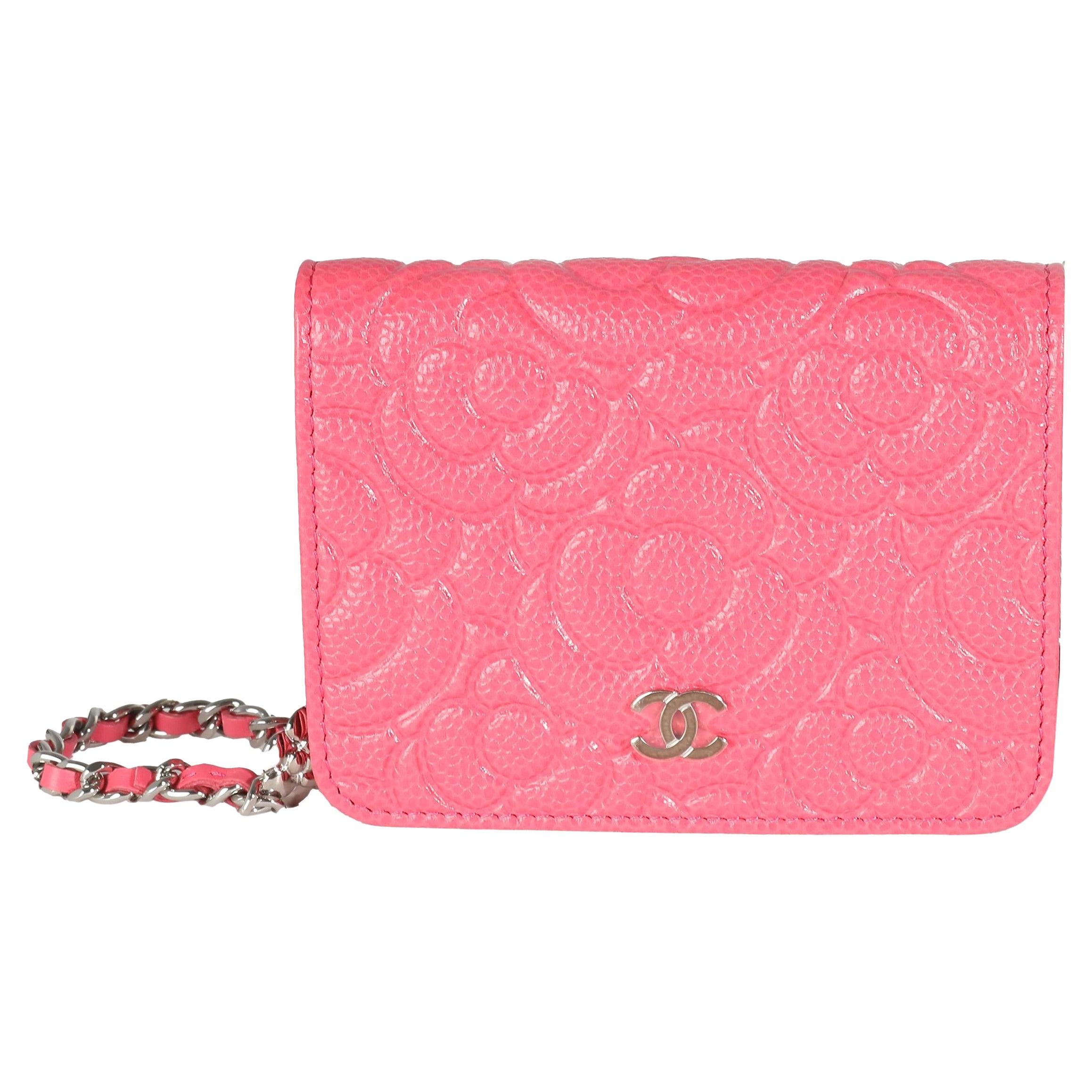 Chanel Pink Caviar Camellia Embossed Chain Belt Bag
