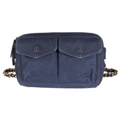 Chanel Navy Canvas Double Pocket Waist Bag