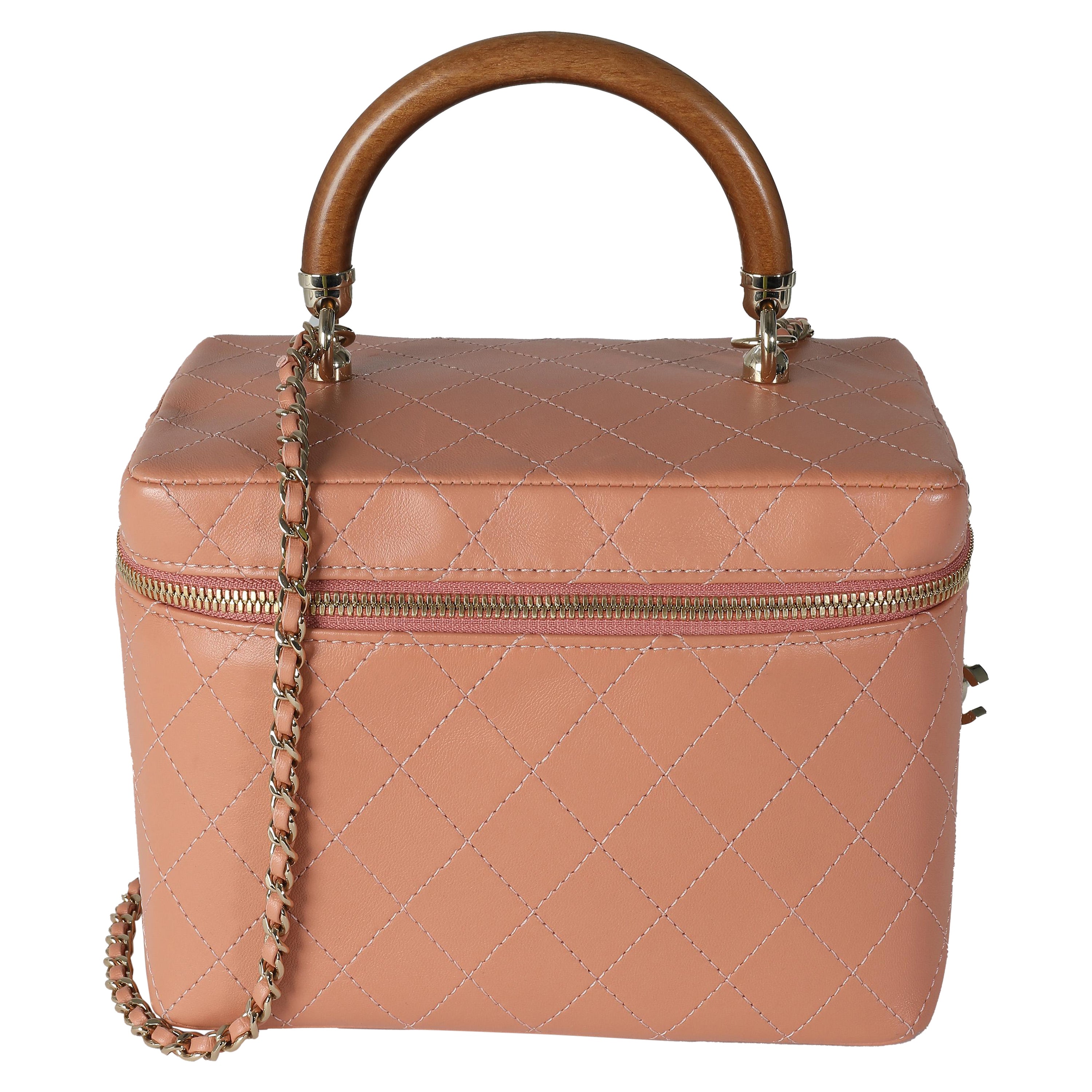 Chanel Pink Quilted Lambskin Knock On Wood Vanity Case For Sale
