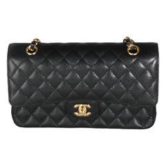 Chanel Borsa doppia patta classica trapuntata nera in caviale medio