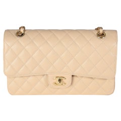 Chanel Beige Quilted Caviar Medium Classic Double Flap Handbag